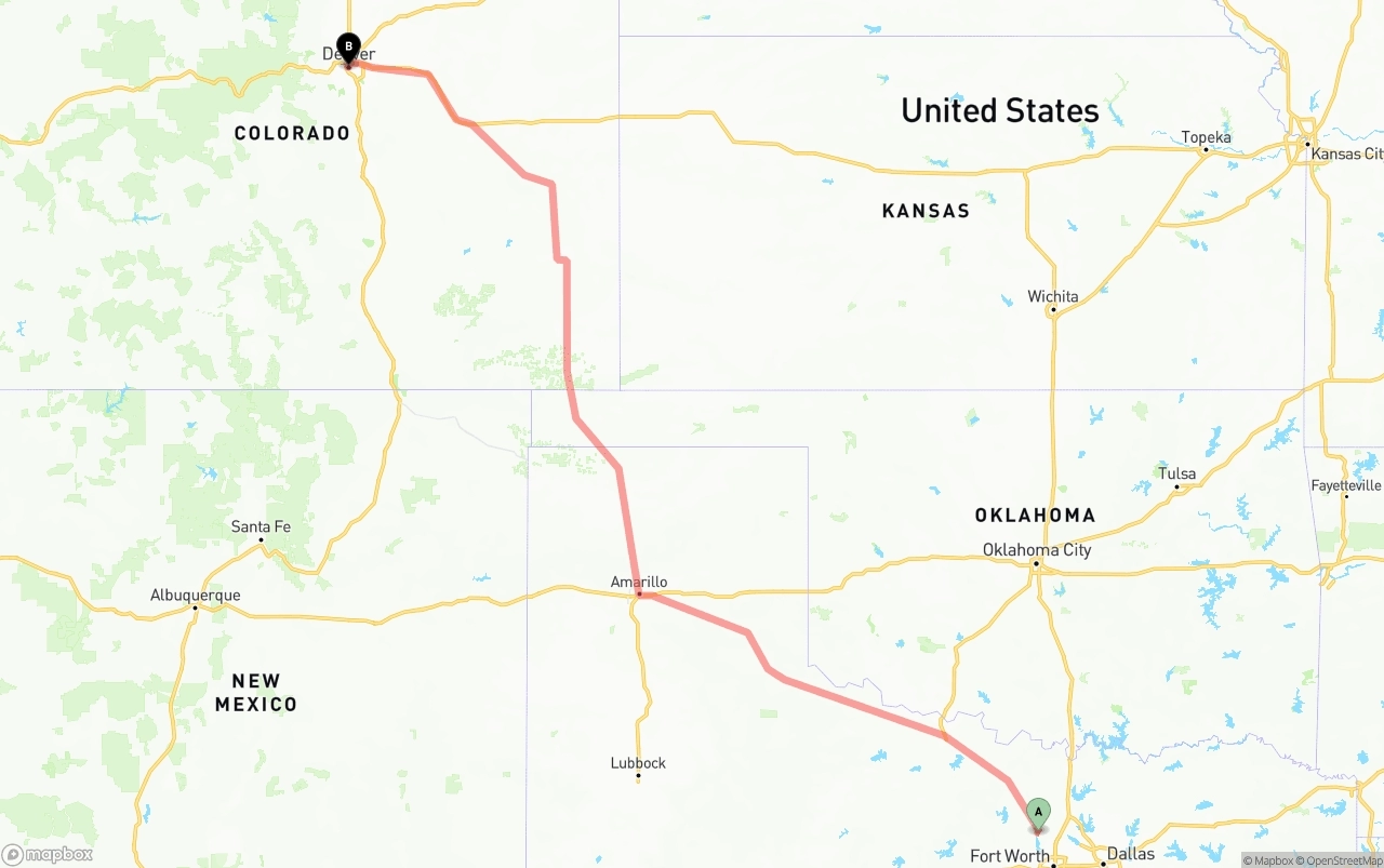 Shipping route from Aurora to Denver