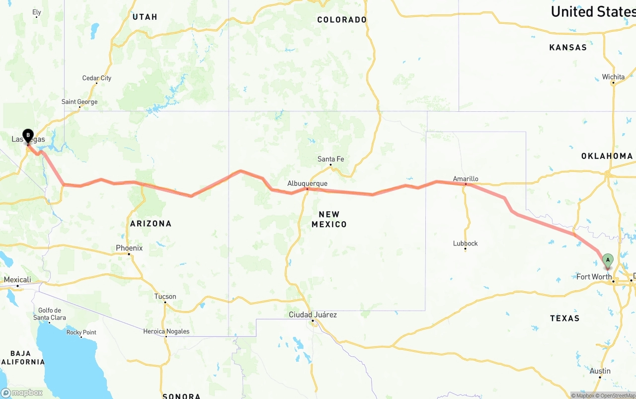 Shipping route from Aurora to Las Vegas