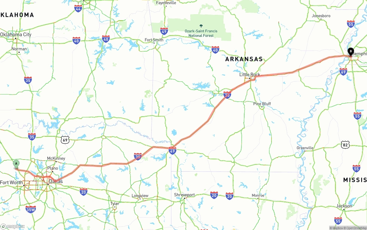Shipping route from Aurora to Memphis