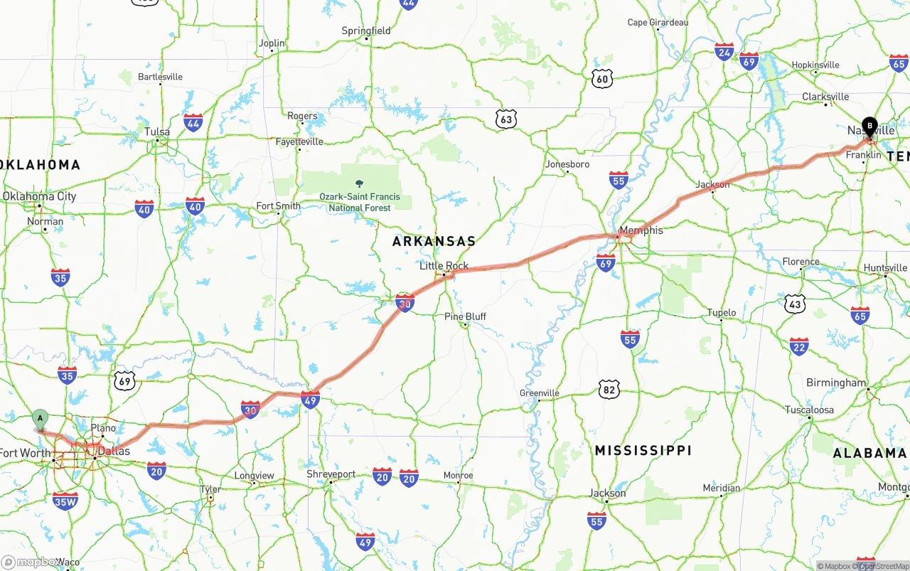 Shipping route from Aurora to Nashville