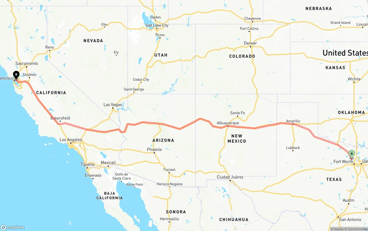 Shipping route from Aurora to Oakland
