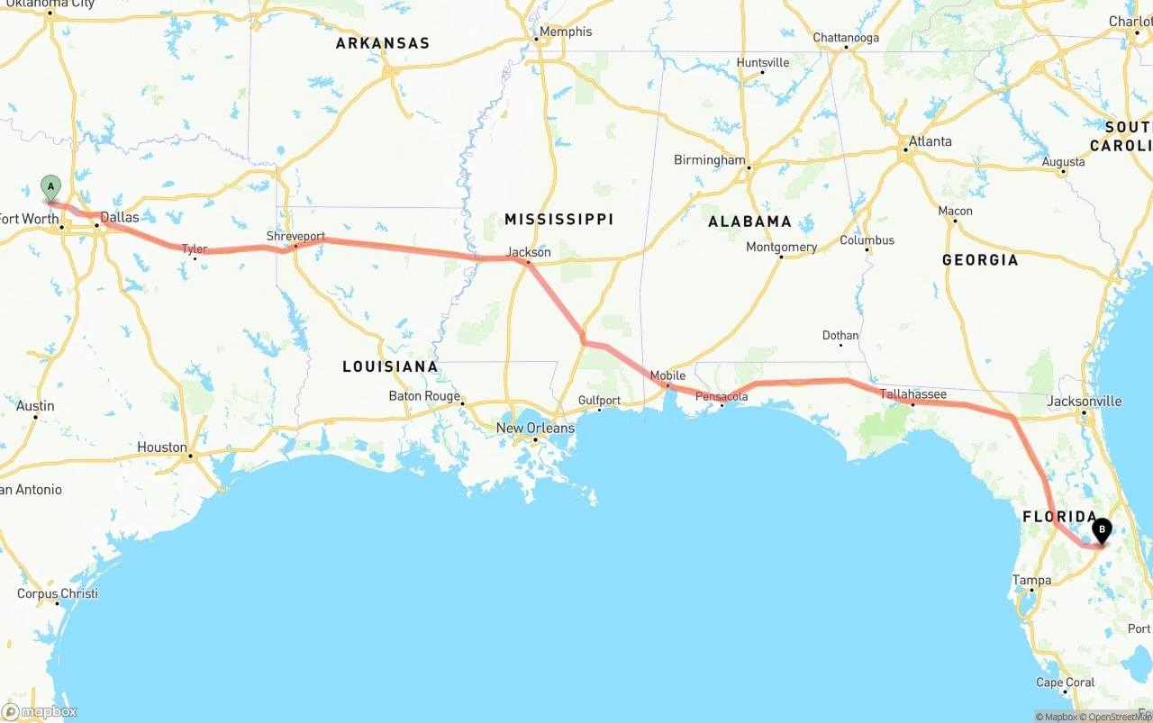 Shipping route from Aurora to Orlando