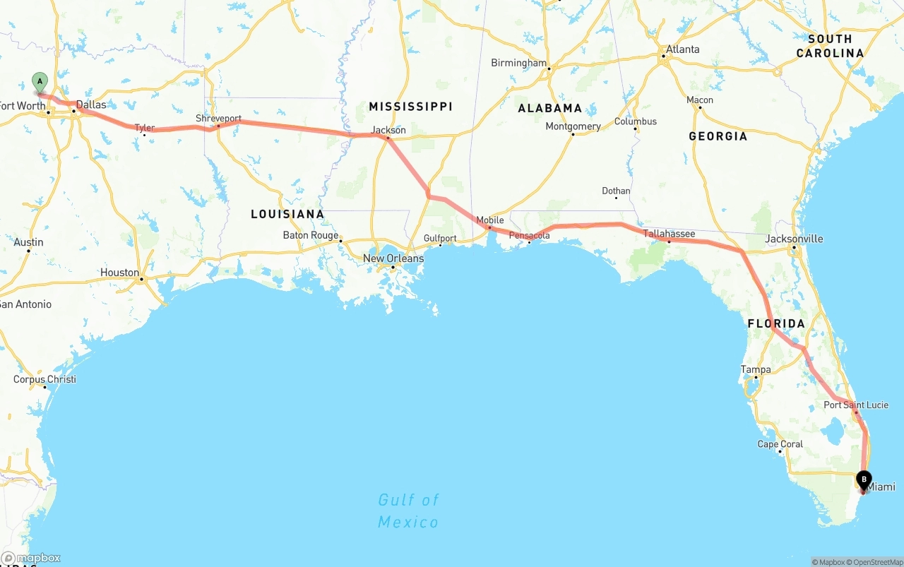 Shipping route from Aurora to Port of Miami
