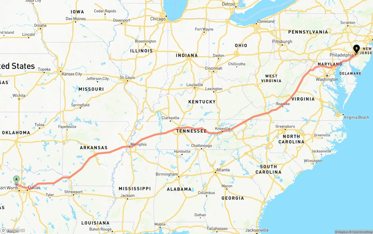 Shipping route from Aurora to Port of Philadelphia