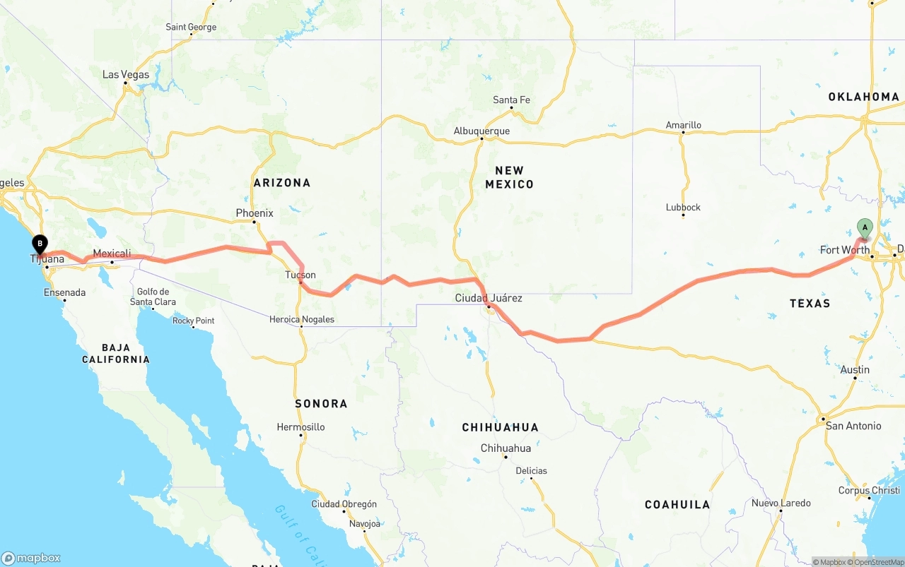 Shipping route from Aurora to San Diego International Airport
