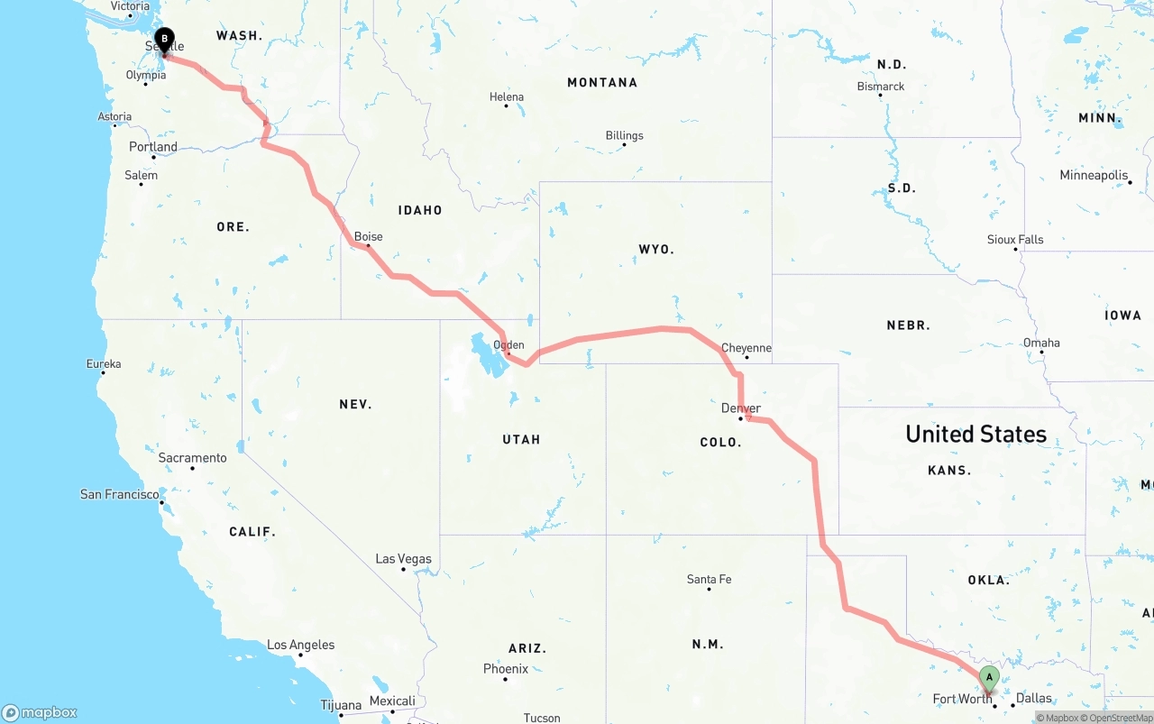 Shipping route from Aurora to Seattle