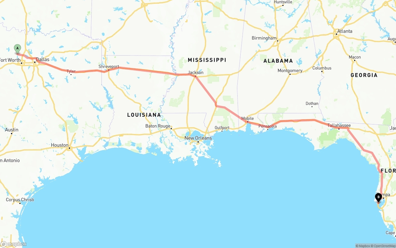 Shipping route from Aurora to St. Petersburg