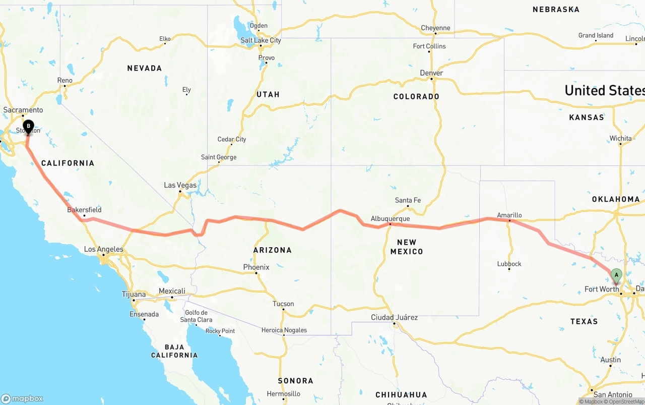 Shipping route from Aurora to Stockton