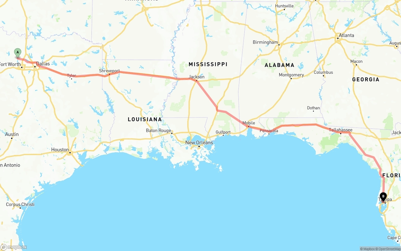Shipping route from Aurora to Tampa International Airport
