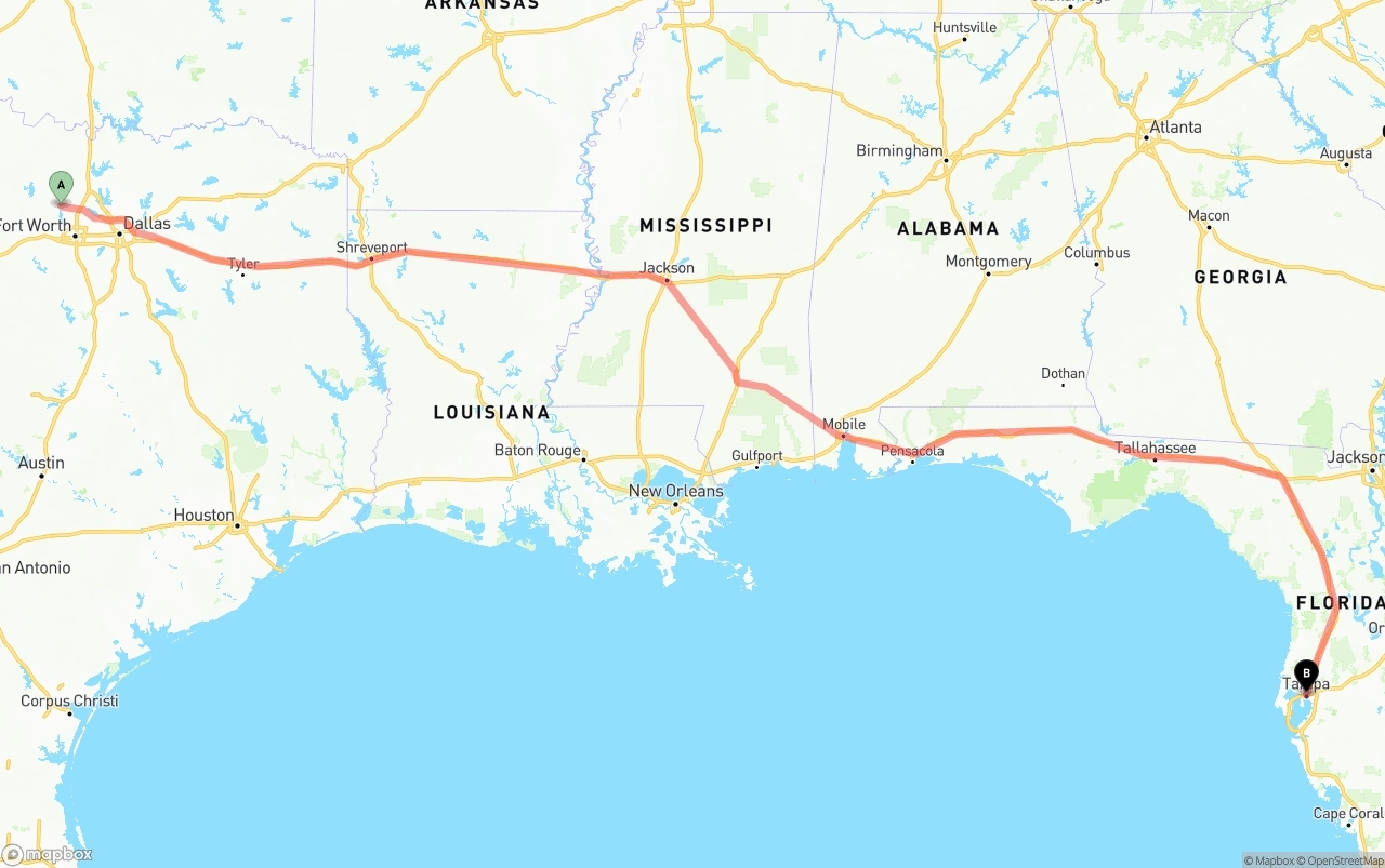 Shipping route from Aurora to Tampa