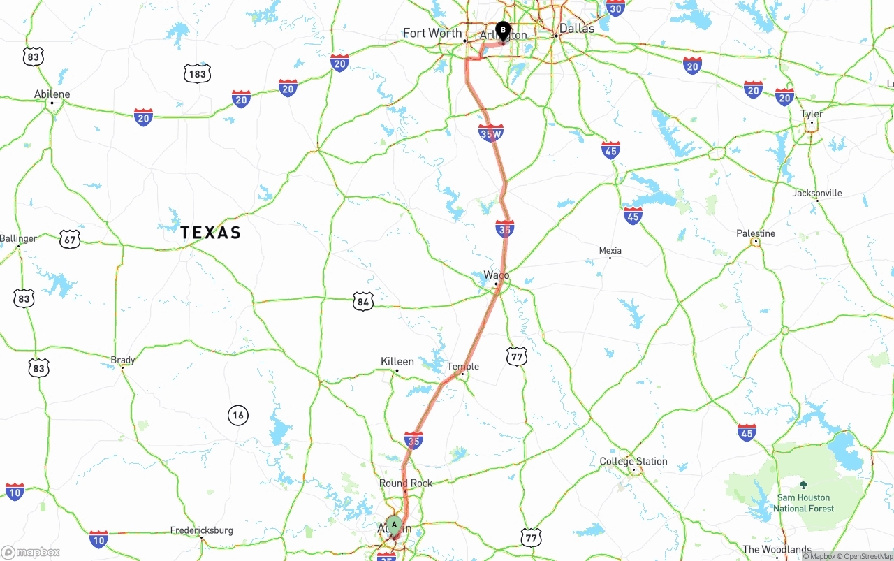 Shipping route from Austin to Arlington