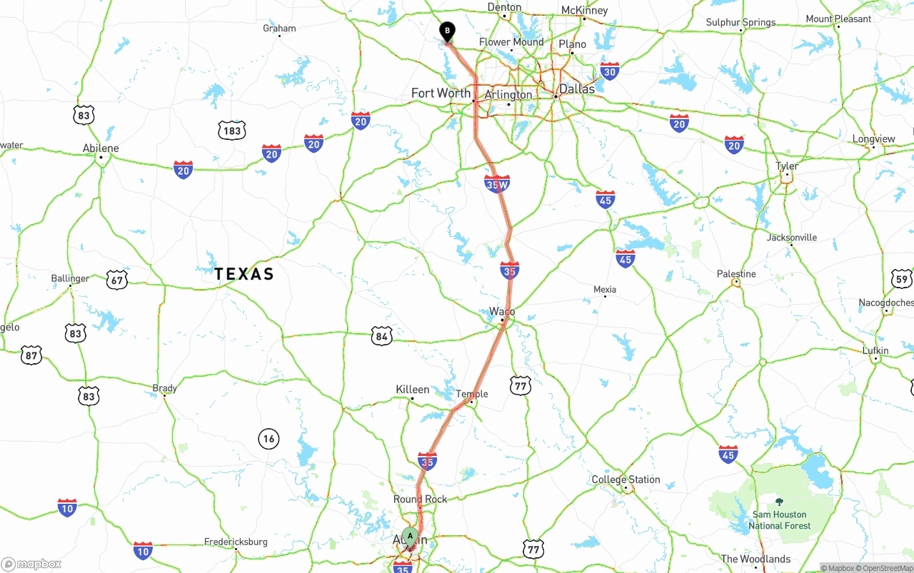 Shipping route from Austin to Aurora