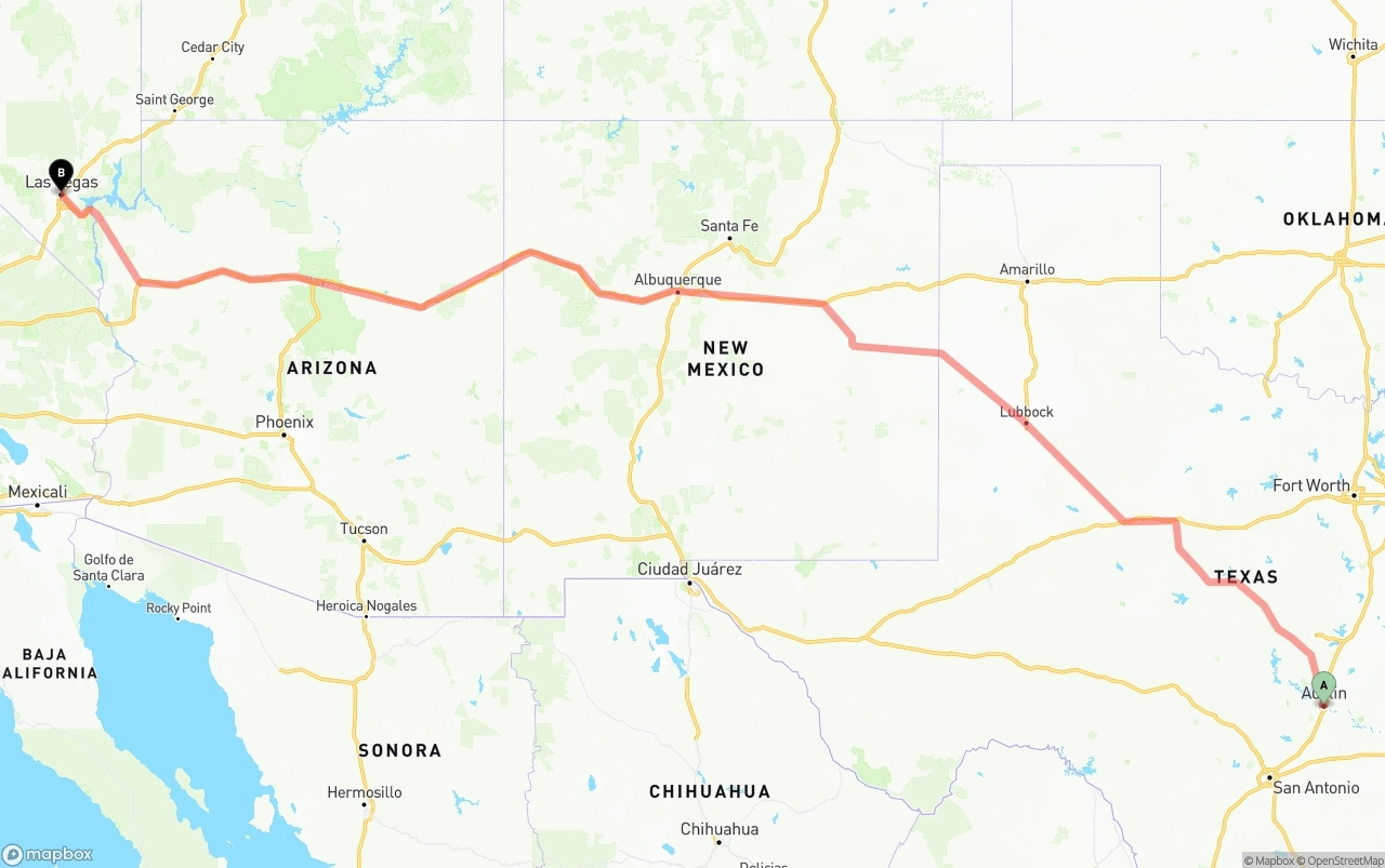 Shipping route from Austin to Las Vegas