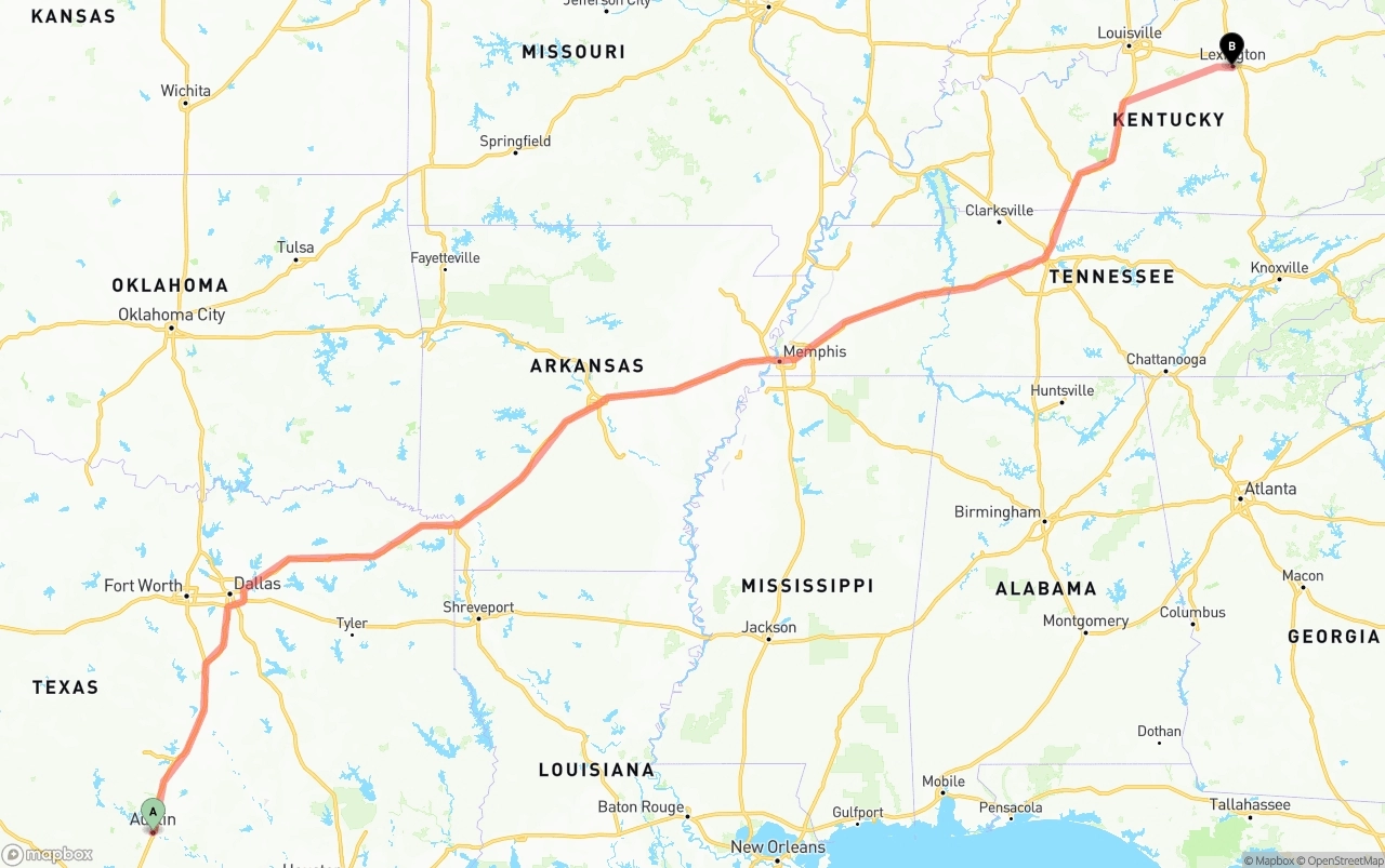 Shipping route from Austin to Lexington