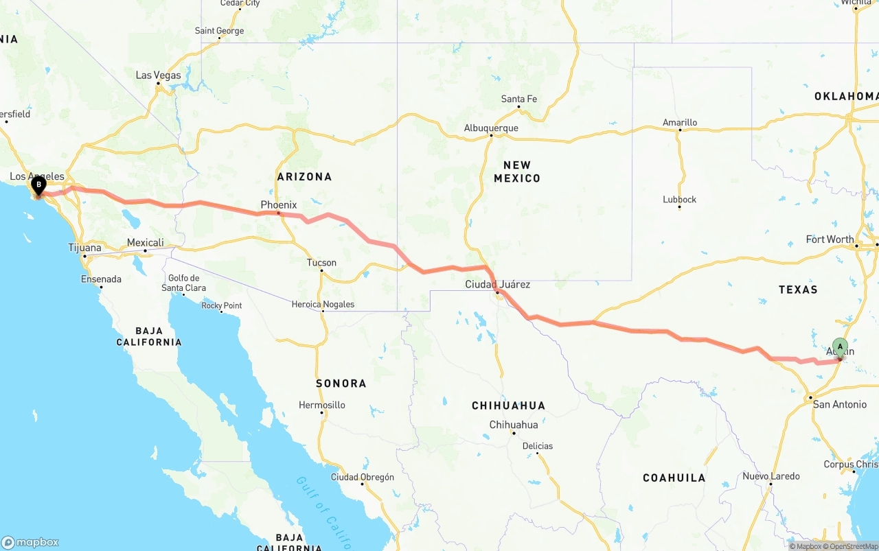 Shipping route from Austin to Long Beach