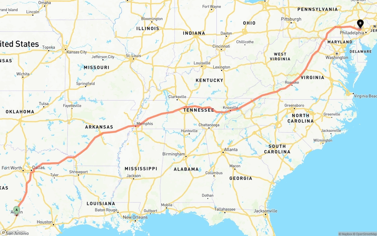 Shipping route from Austin to Phoenix