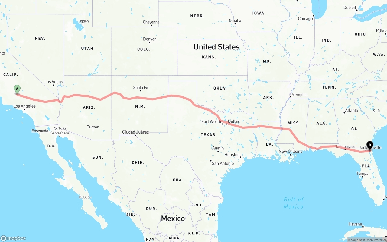 Shipping route from Bakersfield to Jacksonville