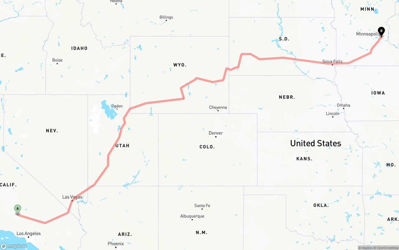 Shipping route from Bakersfield to Minneapolis