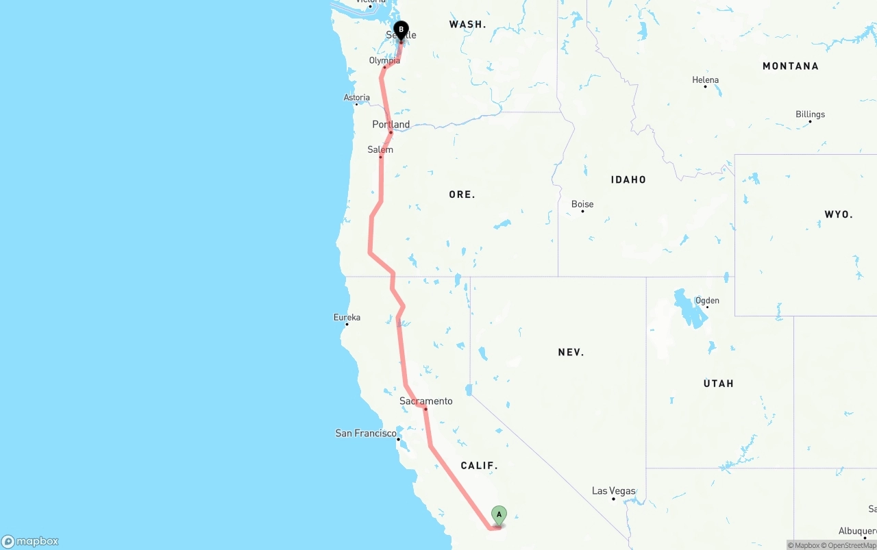 Shipping route from Bakersfield to Seattle