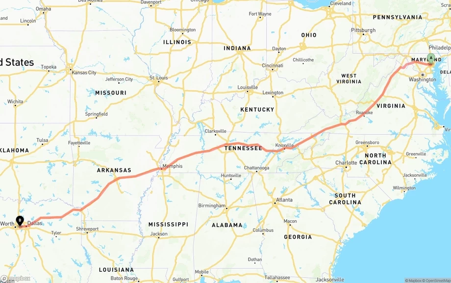 Baltimore to Arlington freight shipping route map