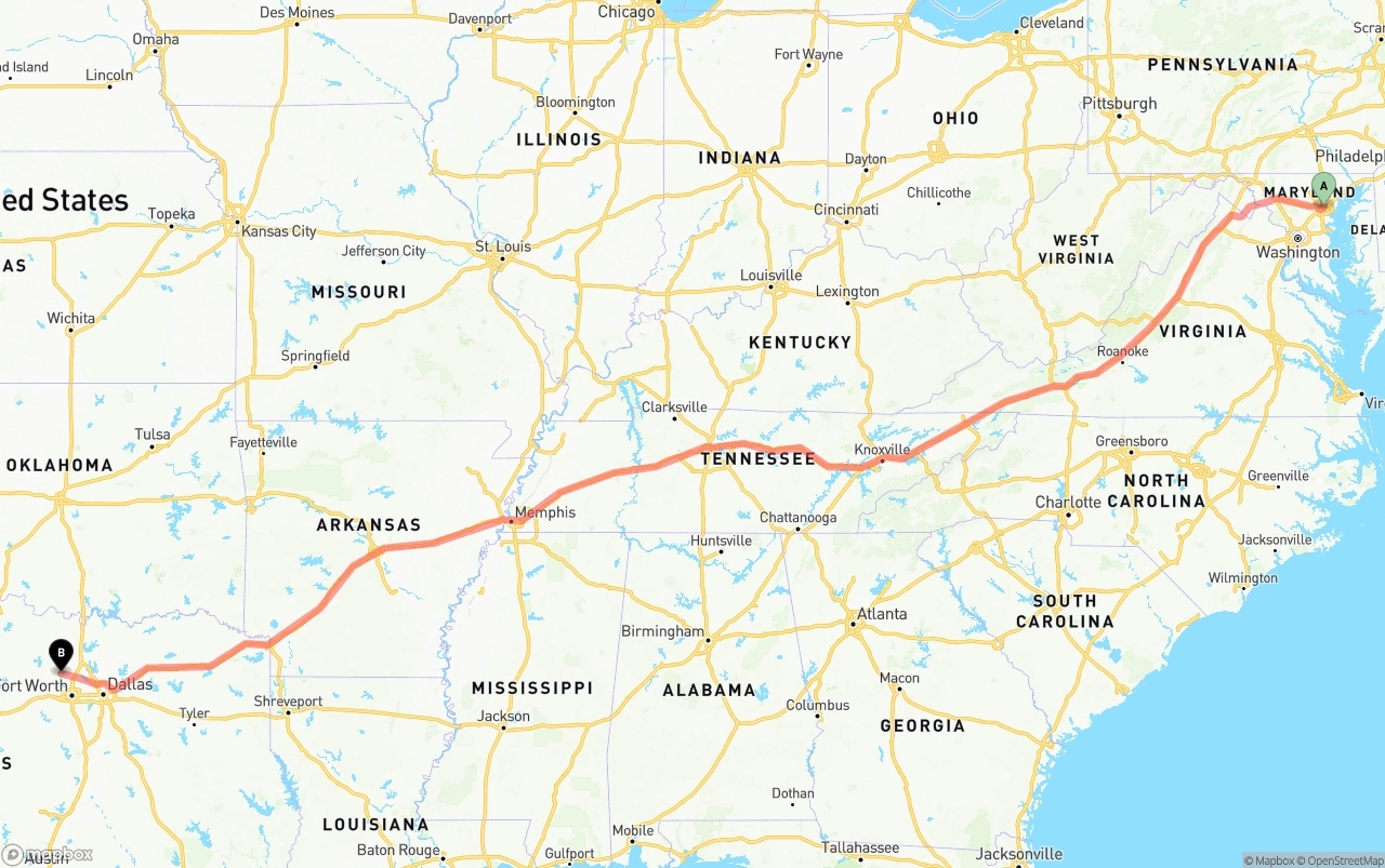 Shipping route from Baltimore to Aurora