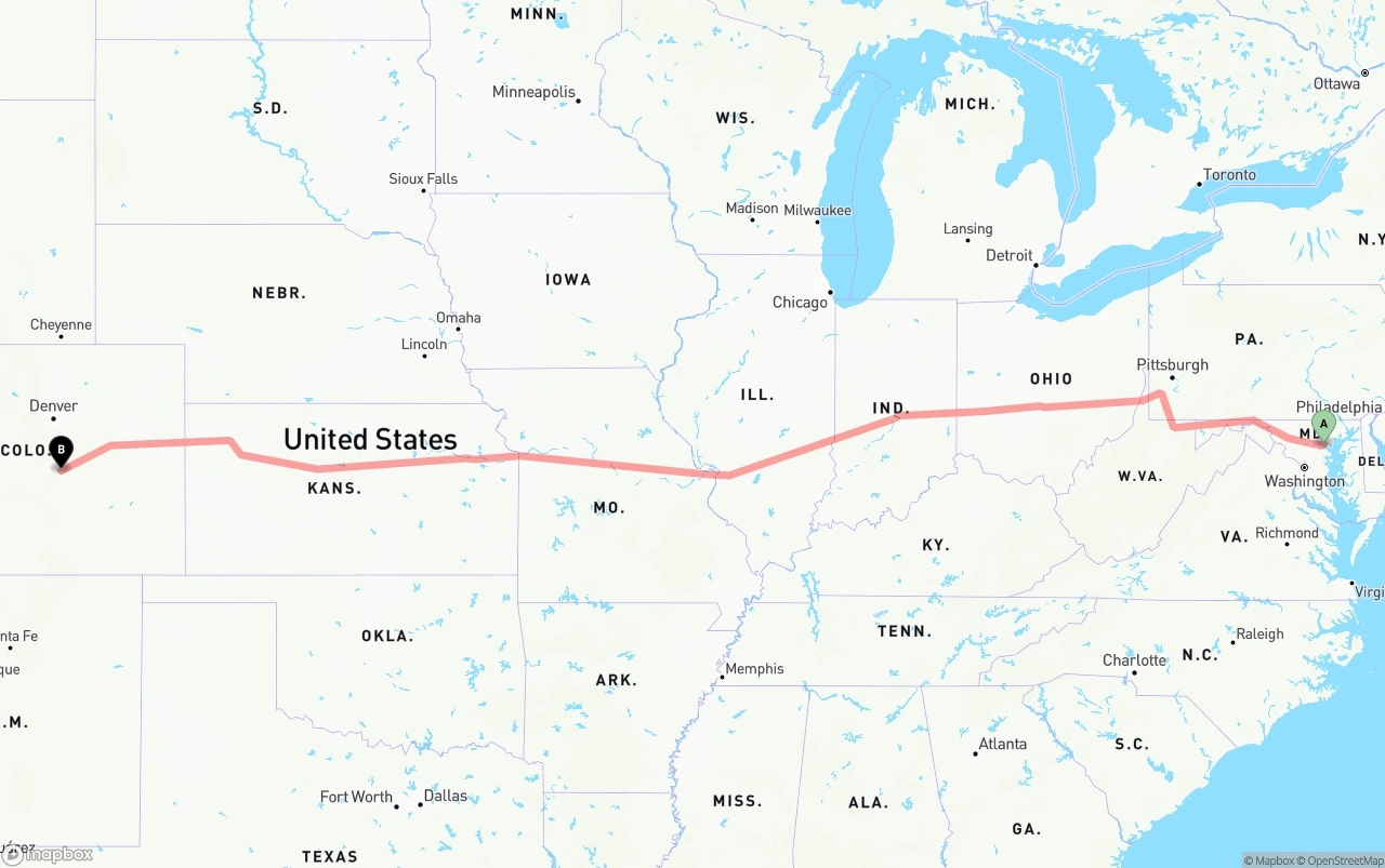 Shipping route from Baltimore to Colorado Springs