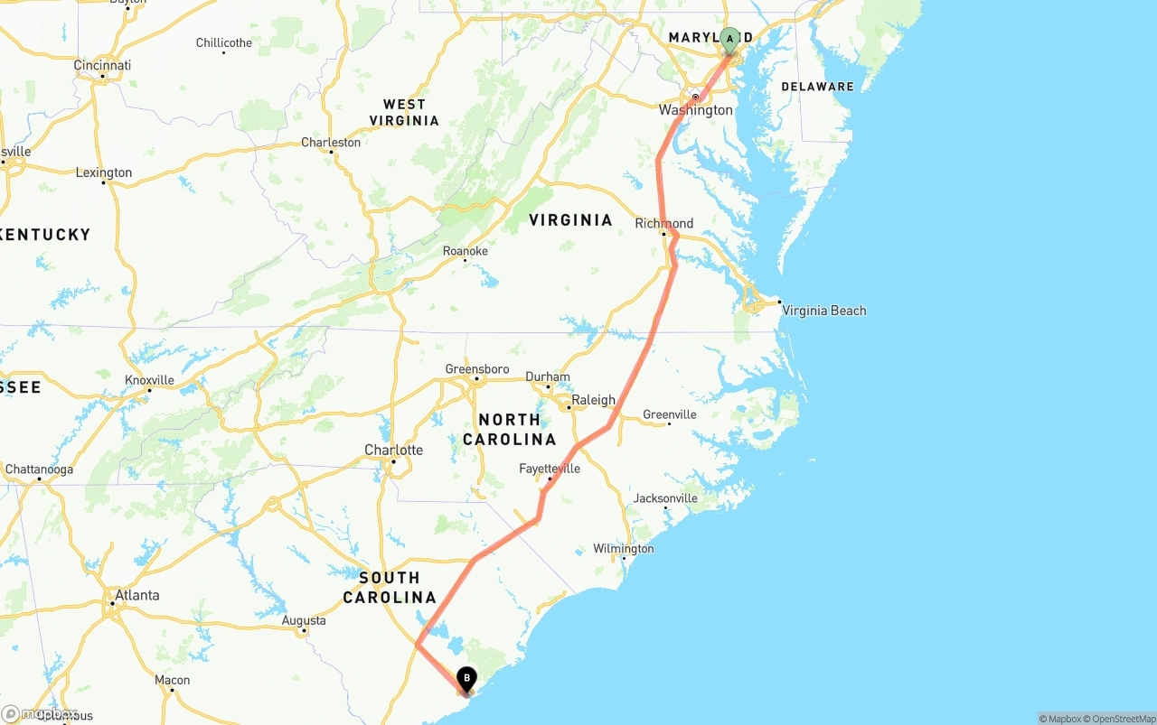 Shipping route from Baltimore to Port of Charleston