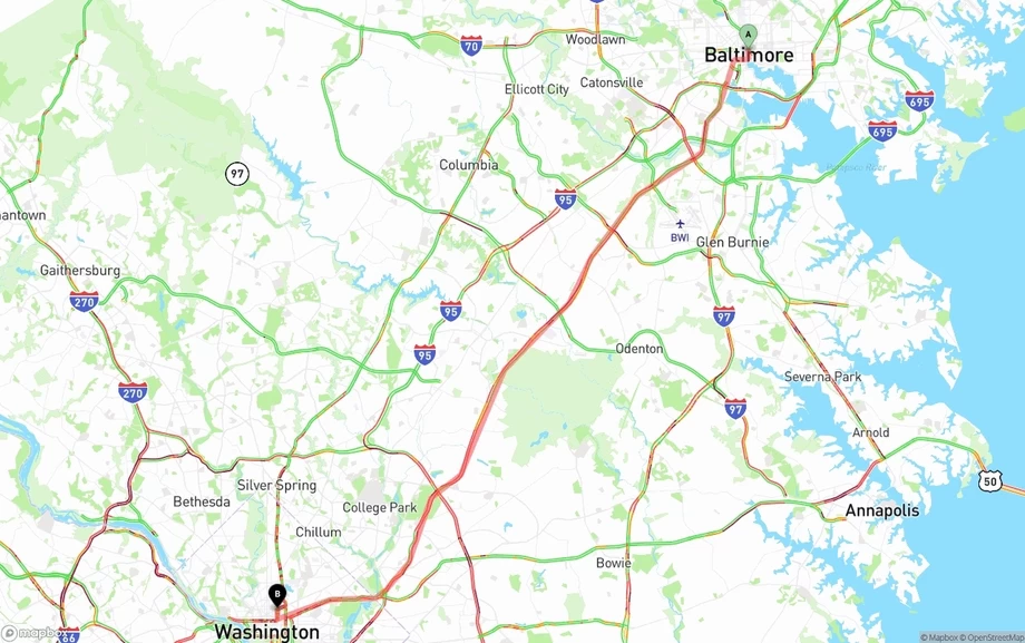 Baltimore to Washington D.C. freight shipping route map