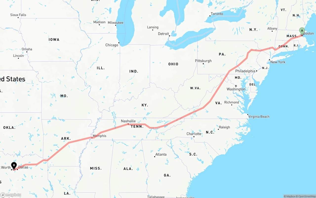 Shipping route from Boston to Arlington
