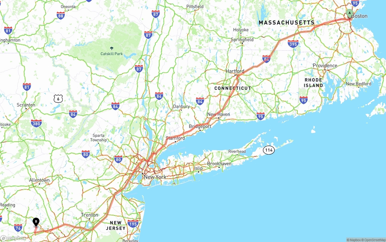 Shipping route from Boston to Phoenix