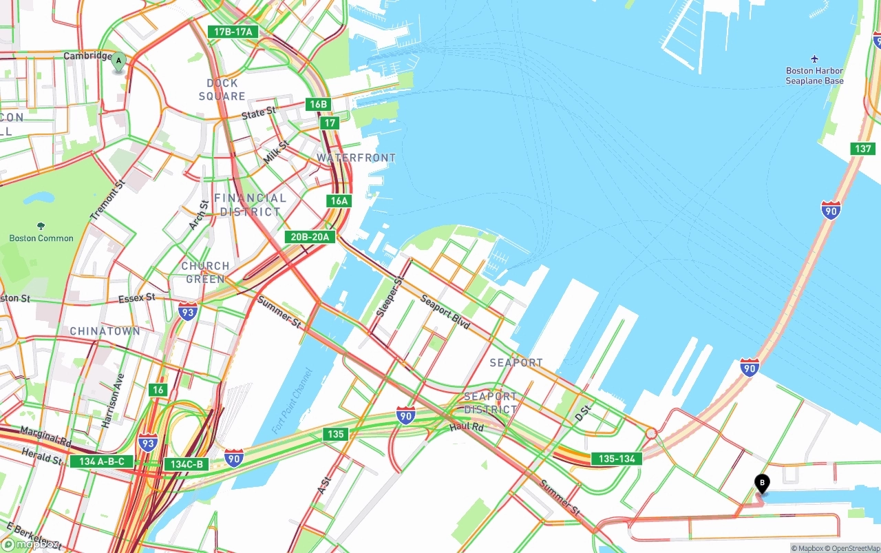 Shipping route from Boston to Port of Boston