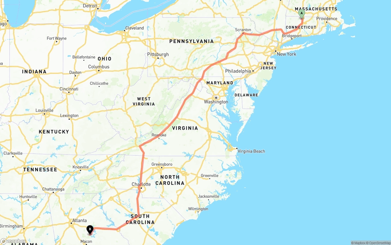 Shipping route from Bradley International Airport to Georgia