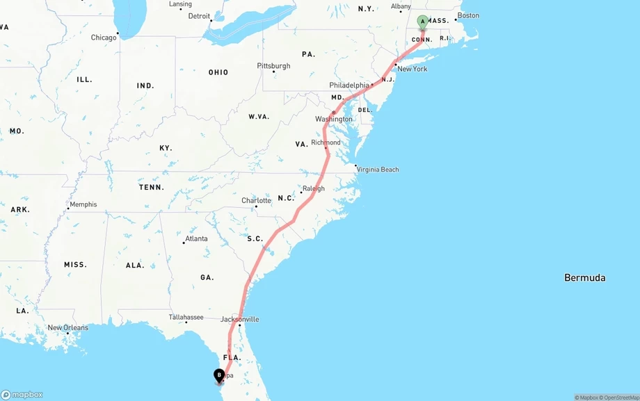 Bradley International Airport to St. Petersburg freight shipping route map