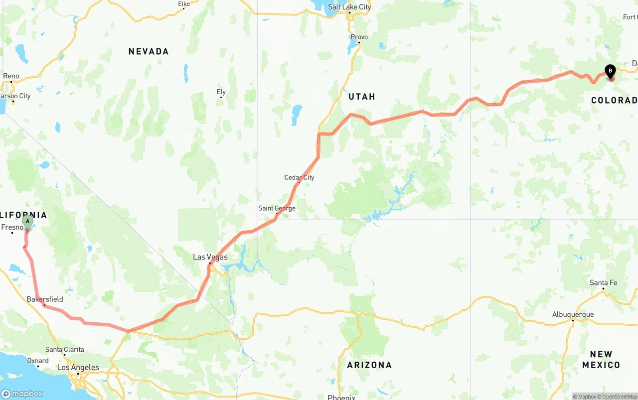 Shipping route from California to Colorado