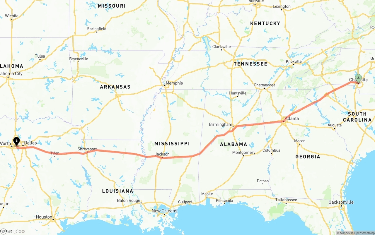 Shipping route from Charlotte to Arlington