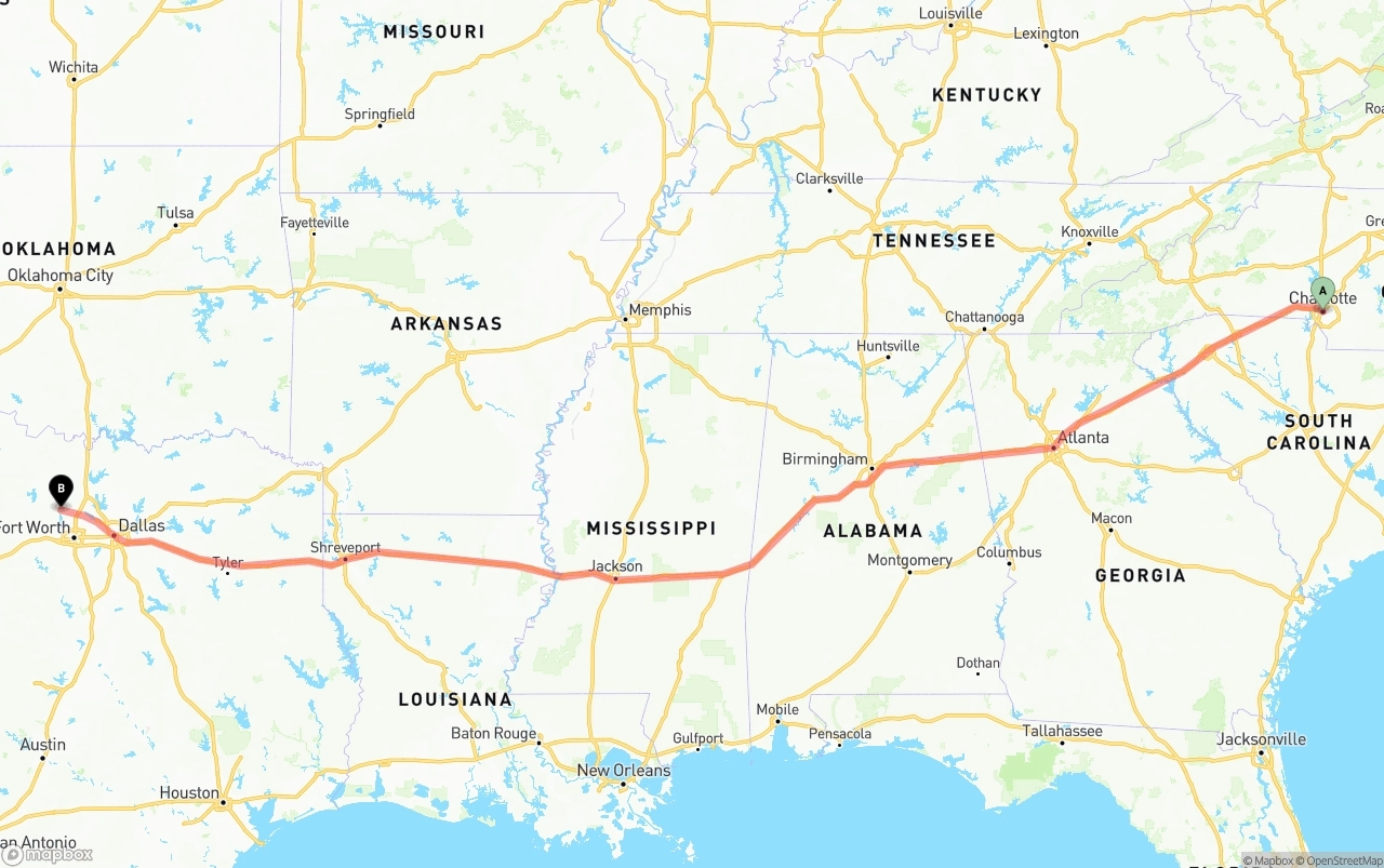 Shipping route from Charlotte to Aurora