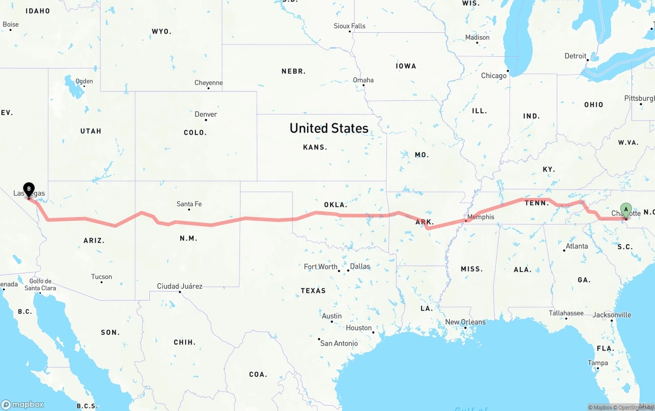 Shipping route from Charlotte to Las Vegas