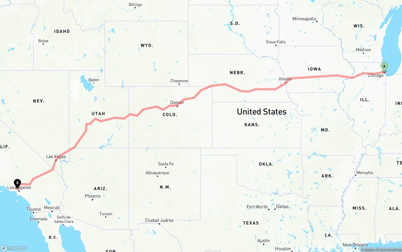 Shipping route from Chicago to Bob Hope Airport