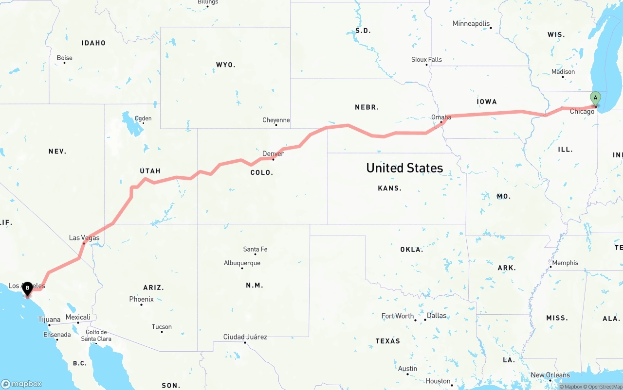 Shipping route from Chicago to Long Beach