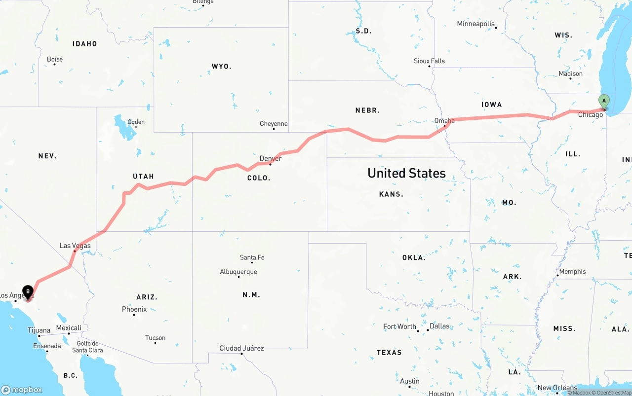 Shipping route from Chicago to Ontario International Airport
