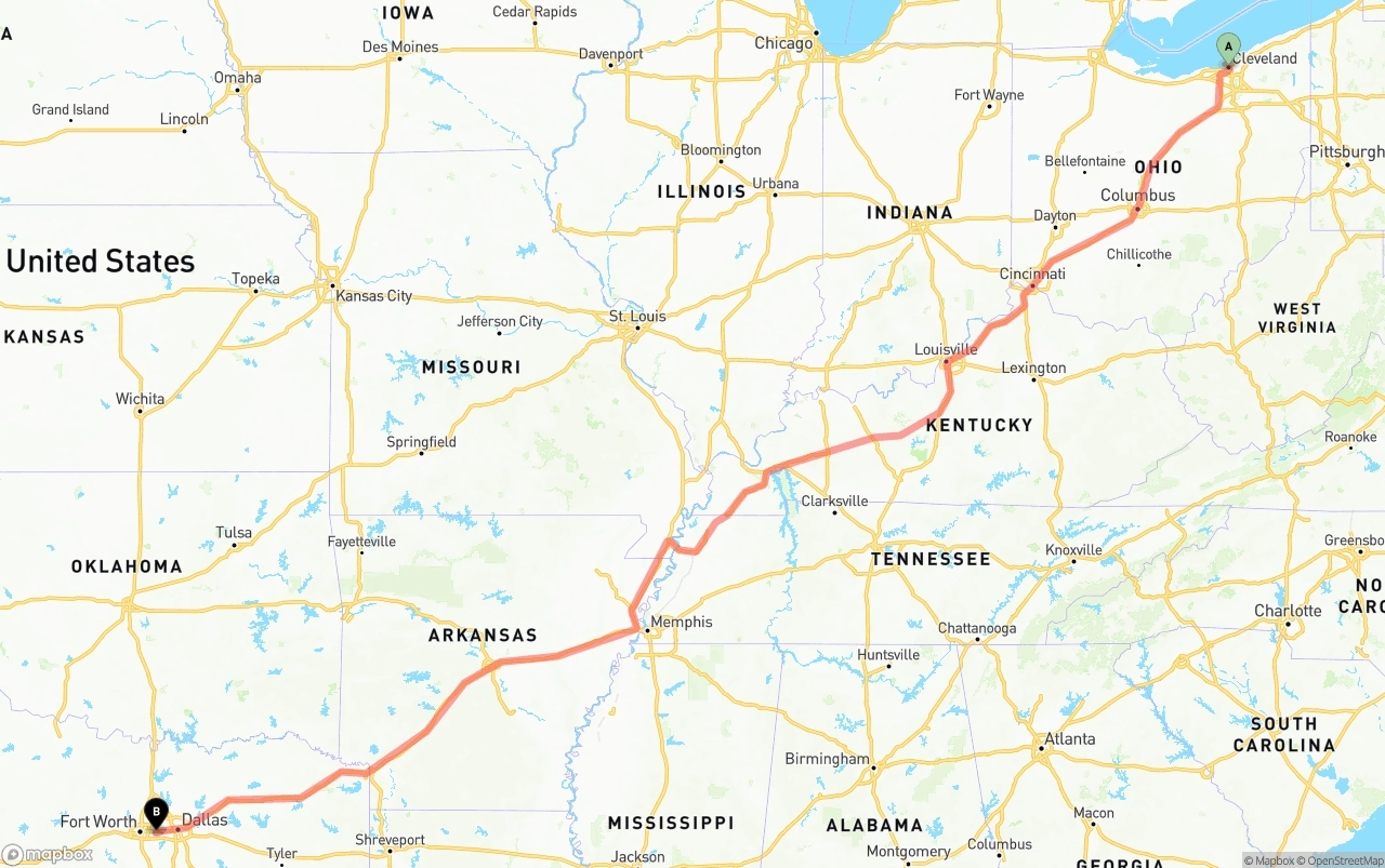 Shipping route from Cleveland to Arlington