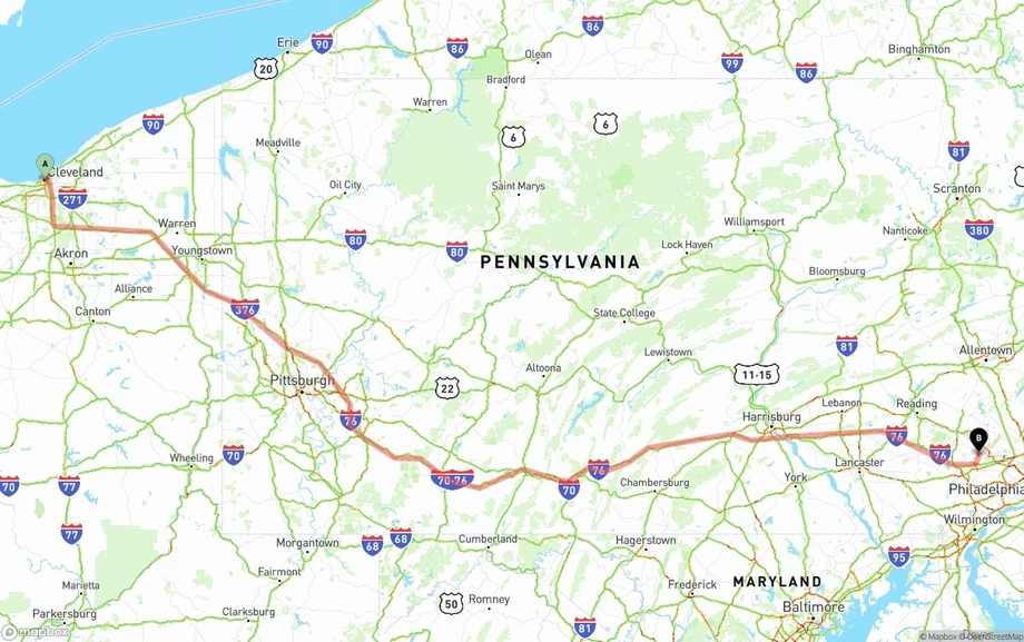 Cleveland to Phoenix freight shipping route map