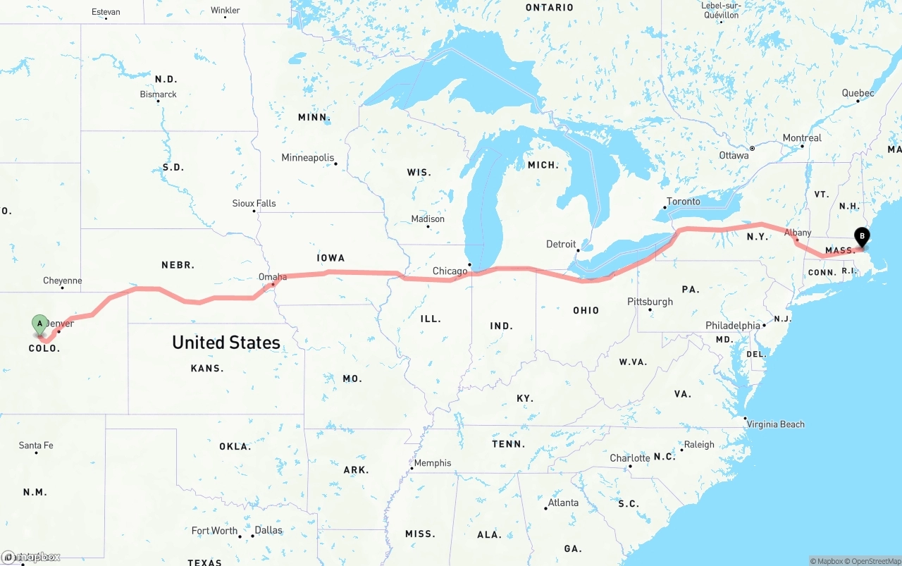 Shipping route from Colorado to Port of Boston