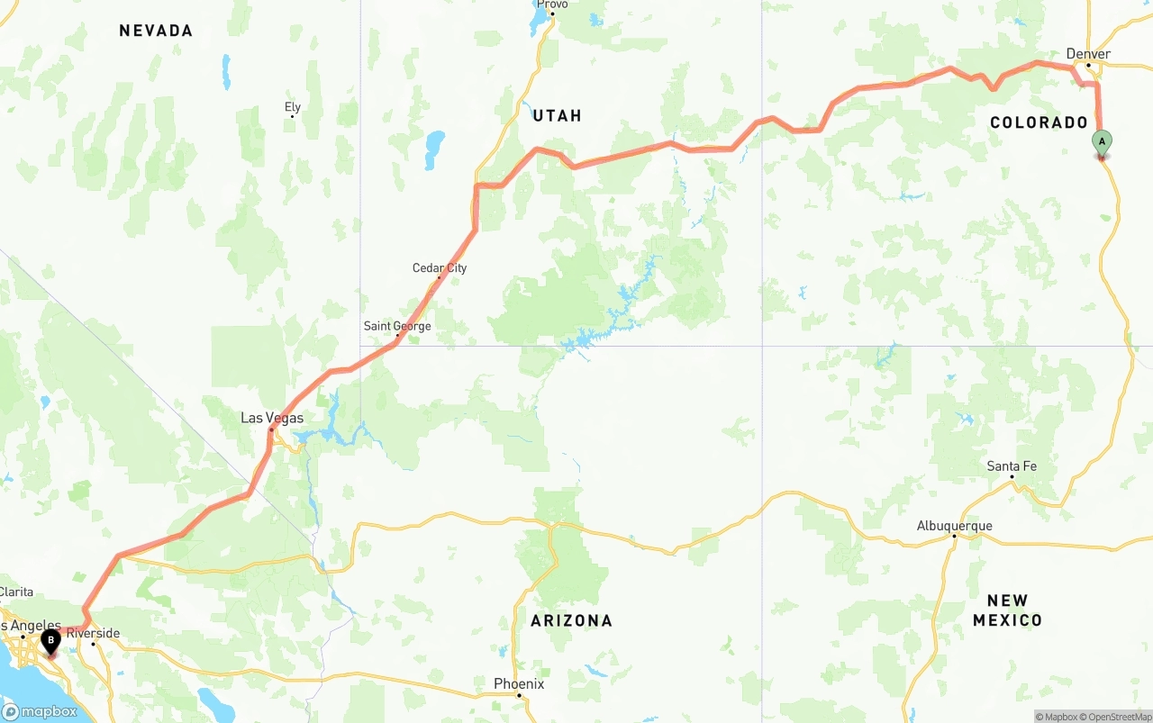 Shipping route from Colorado Springs to Anaheim