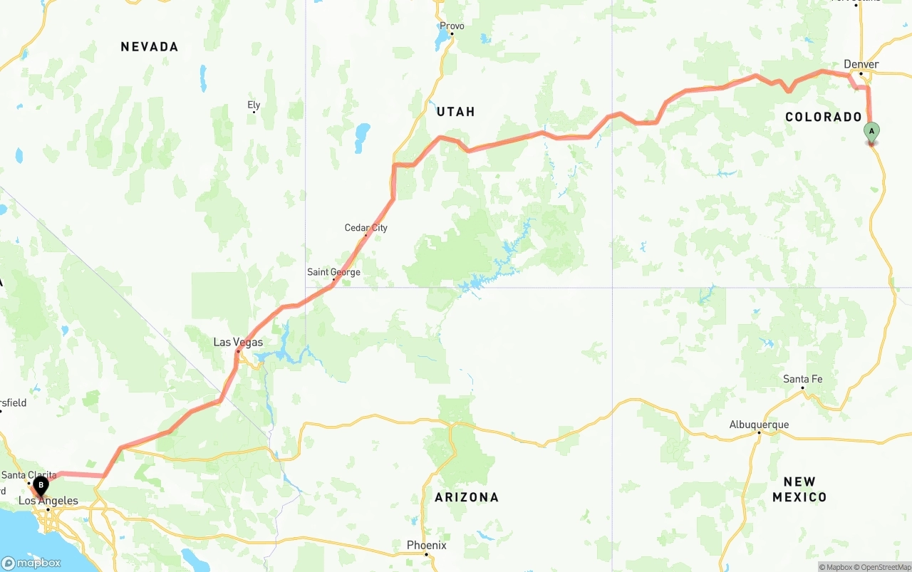 Shipping route from Colorado Springs to Bob Hope Airport