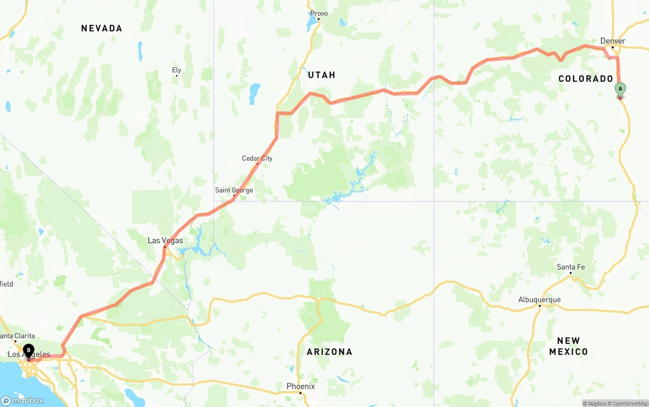 Shipping route from Colorado Springs to Los Angeles