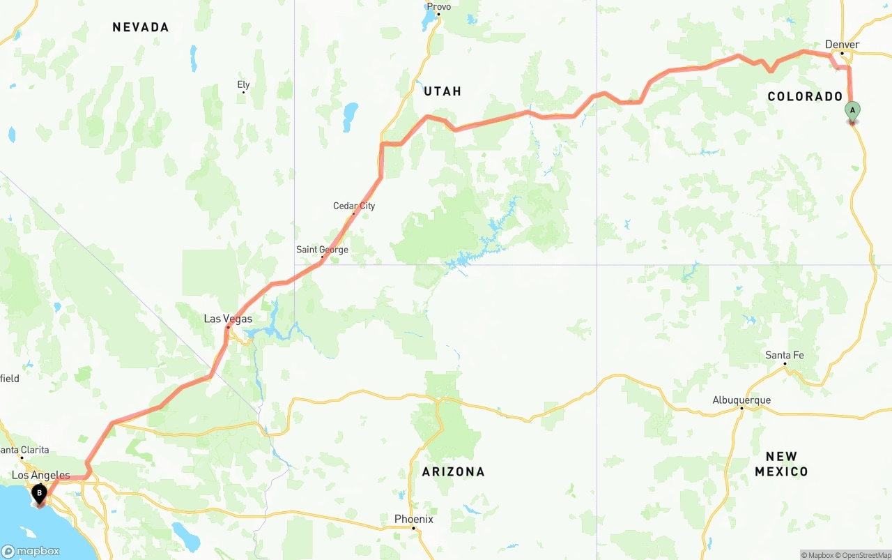 Shipping route from Colorado Springs to Port of Los Angeles