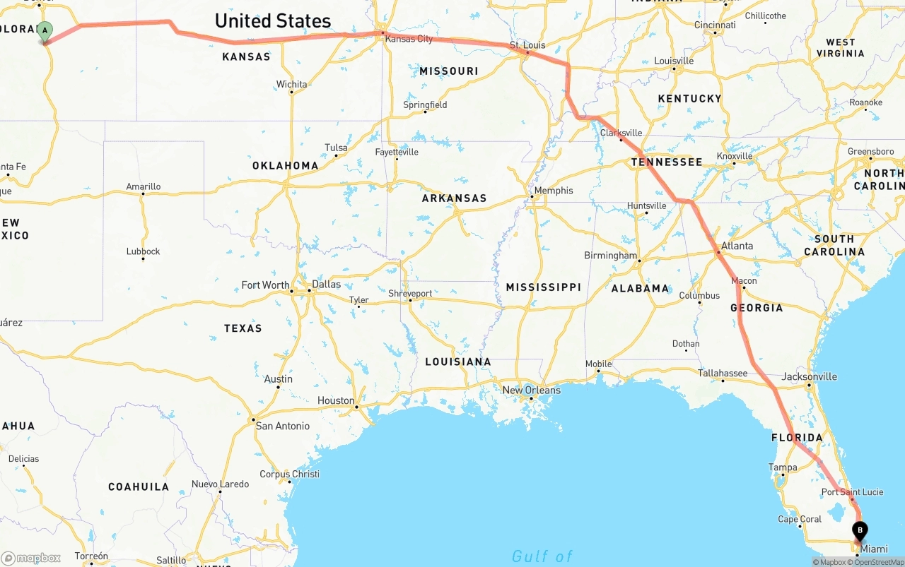Shipping route from Colorado Springs to Port of Port Everglades