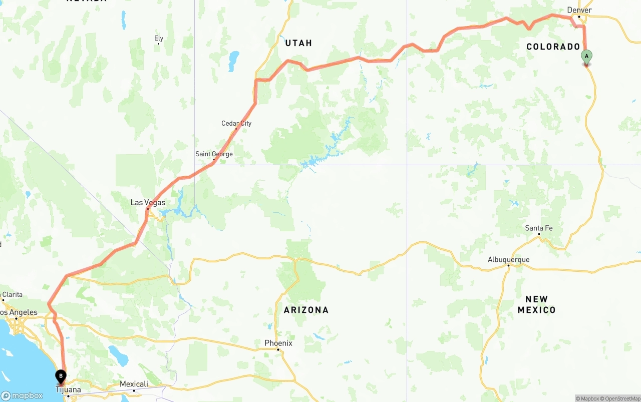 Shipping route from Colorado Springs to San Diego International Airport