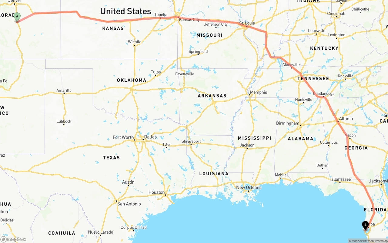 Shipping route from Colorado Springs to St. Petersburg